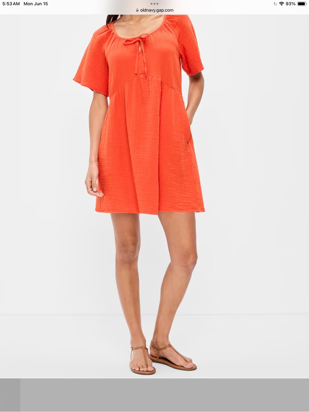 Old Navy Orange Short-Sleeve Tie-Front Swim Cover-Up Dress